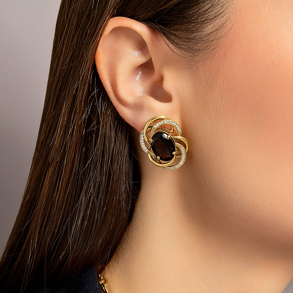 Золоті сережки з кварцом і фіанітами (арт. 104396жР) – зображення 3