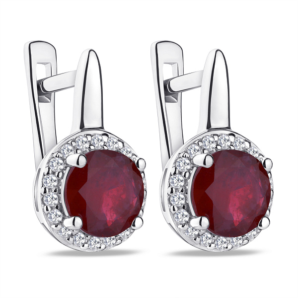 Сережки из серебра с рубином и фианитами  (арт. 7002/4044Р) – изображение 1