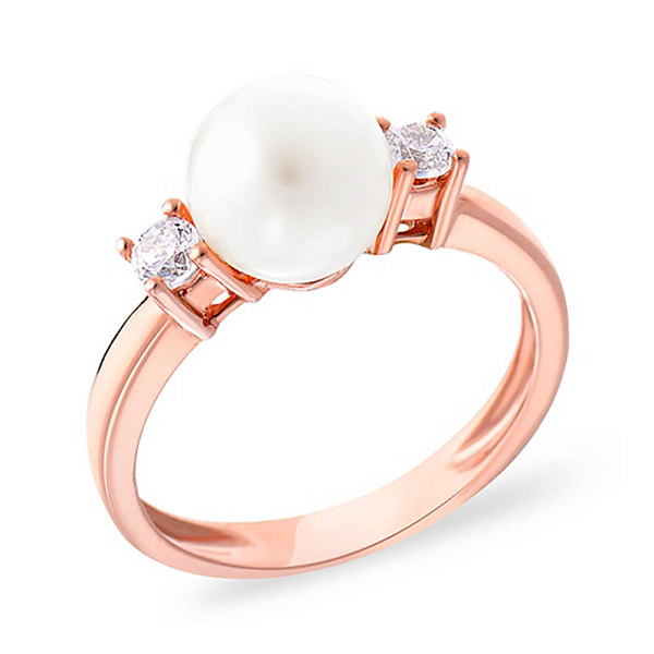 Золотое кольцо с жемчугом и фианитами (арт. 151309прлб) – изображение 1