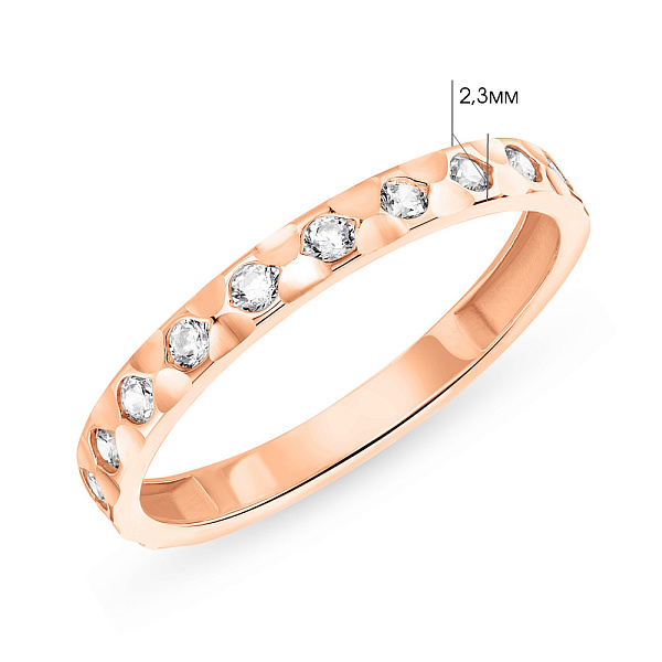 Каблучка з червоного золота з фіанітами і алмазною гранню (арт. 141173а) – зображення 3