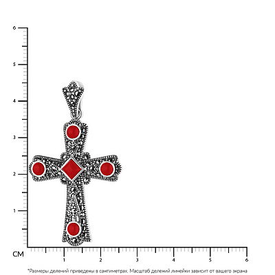 Серебряный крестик с кораллом и марказитами (арт. 7403/2867мркКрк)