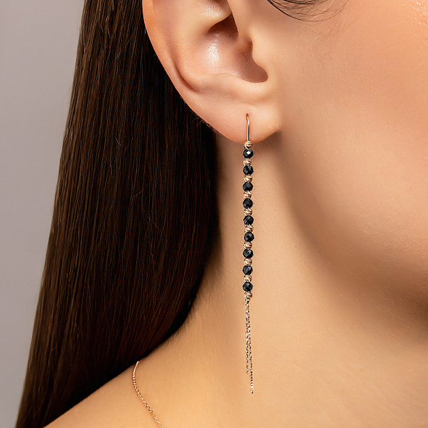 Сережки-протяжки золотые с ониксом (арт. 108296о) – изображение 2