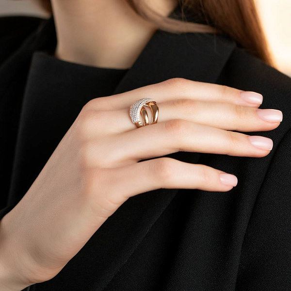 Золотое кольцо с фианитами (арт. 140507) – изображение 2