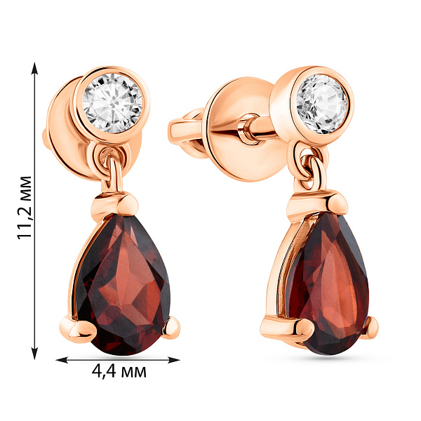 Золотые пусеты с гранатом и фианитами (арт. 111273Пк) – изображение 3