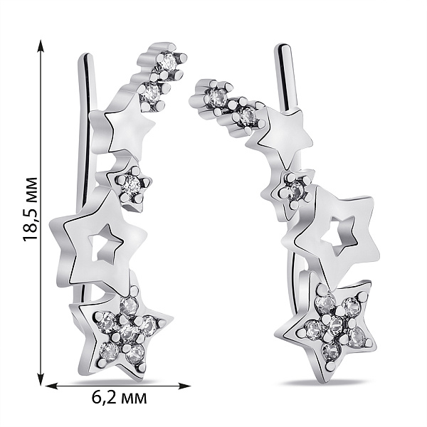 Срібні сережки-клаймбери Зірки (арт. 7502/9040) – зображення 2