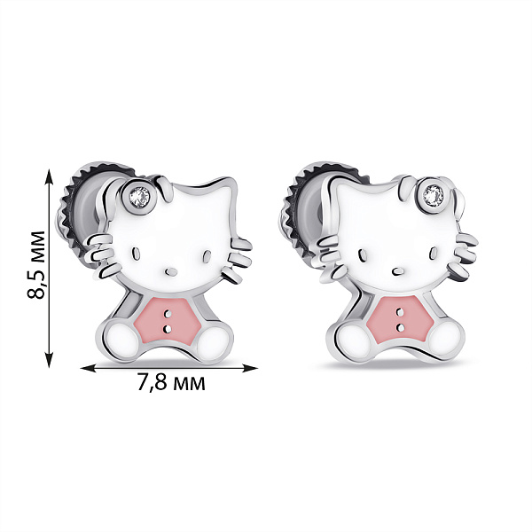 Дитячі срібні сережки Kitty (арт. 7518/7098ебр) – зображення 2