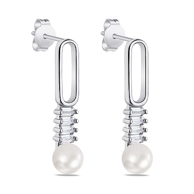 Срібні сережки Trendy Style з фіанітами і з перлинами  (арт. 7518/6208жб)