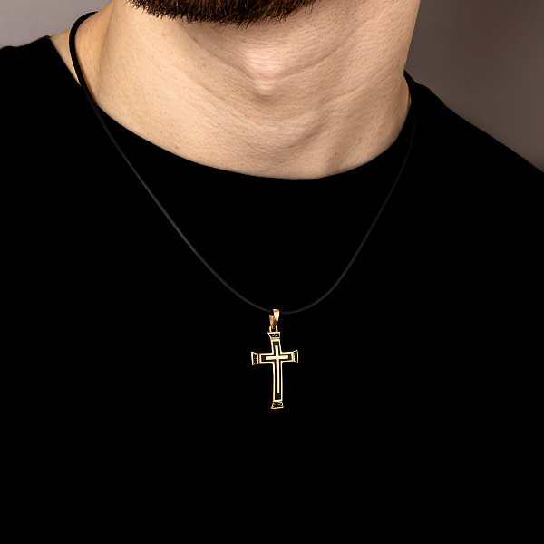 Золотий хрестик з емаллю і фіанітами (арт. 424939ч) – зображення 2