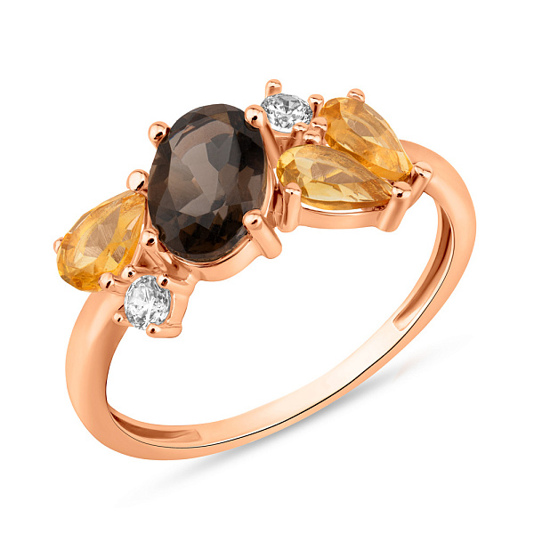 Золота каблучка з кварцом і цитрином (арт. 141256Пкрц) – зображення 1