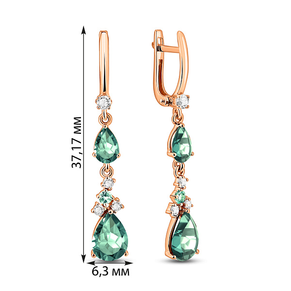 Сережки золотые с зеленым кварцем и фианитами (арт. 111119Псзф) – изображение 5