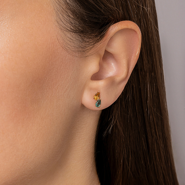 Золотые пусеты с кварцем и цитрином (арт. 111234Пцз) – изображение 2