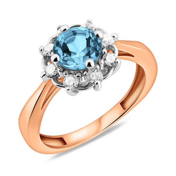 Золотое кольцо с топазом и фианитами (арт. 141042Птг) – изображение 1