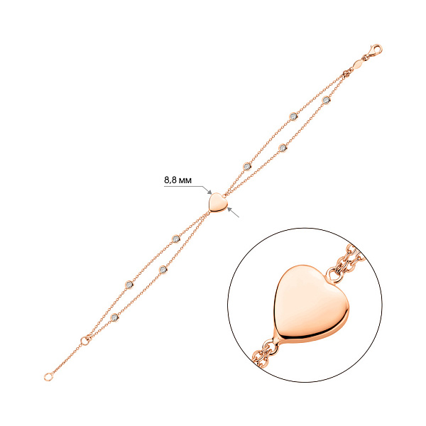 Браслет золотой с сердечком и фианитами (арт. 326724) – изображение 2