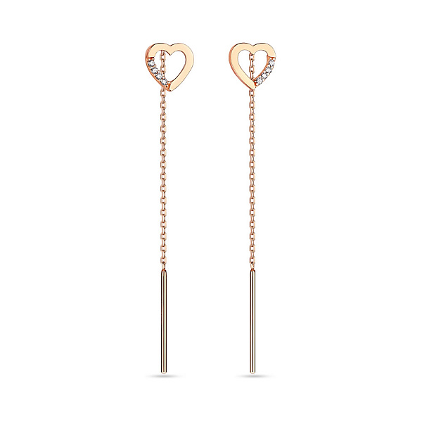 Сережки-цепочки «Сердечки» из красного золота (арт. 108013) – изображение 1