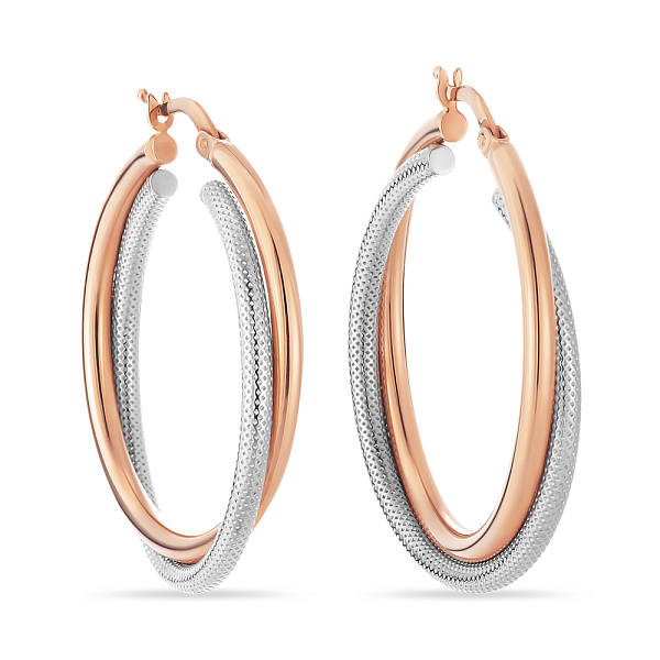 Золоті сережки-кільця в комбінованому кольорі металу (арт. 100488/25кб) – зображення 1