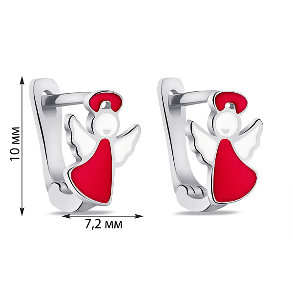 Срібні дитячі сережки Янгол з емаллю (арт. 7502/9759ебк) – зображення 2