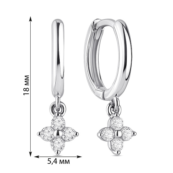 Серьги-кольца из серебра с подвеской и фианитами (арт. 7502/10035/10) – изображение 2