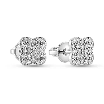 Сережки-пусети з білого золота з розсипом діамантів (арт. Т011509020б)