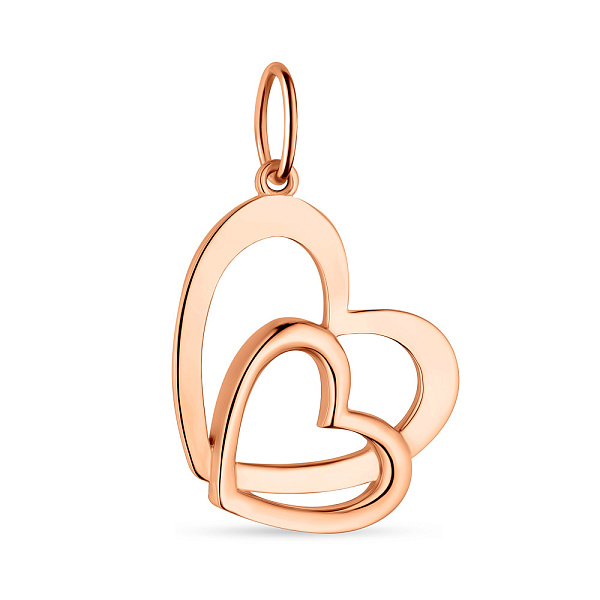 Підвіс з червоного золота "Два серця" без каміння (арт. 424472) – зображення 1
