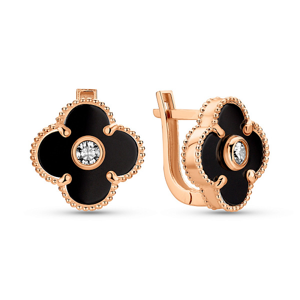 Золоті сережки Конюшина з оніксом (арт. 1091382/15о) – зображення 1