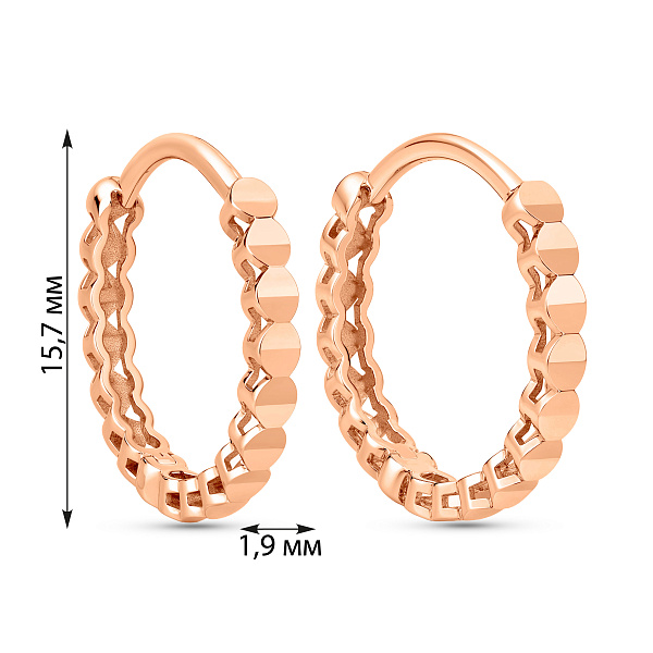 Серьги-кольца из красного золота без камней (арт. 1092237) – изображение 2