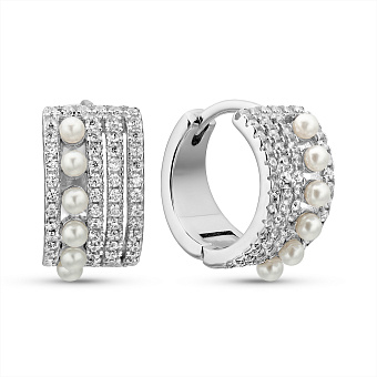 Серебряные серьги с жемчугом и фианитами (арт. 7502/2185758жб)
