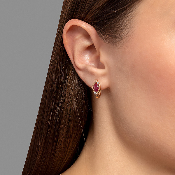 Золоті сережки з рубіном і діамантами (арт. С011066р) – зображення 2