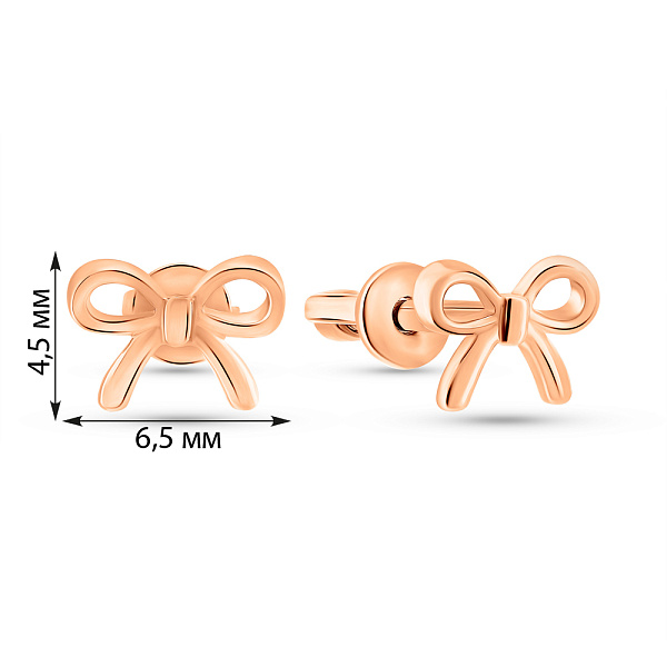 Сережки-пусети Бантики з червоного золота (арт. 1101034) – зображення 3