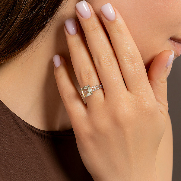 Золотое кольцо с зеленым кварцем (арт. 153335кз) – изображение 2