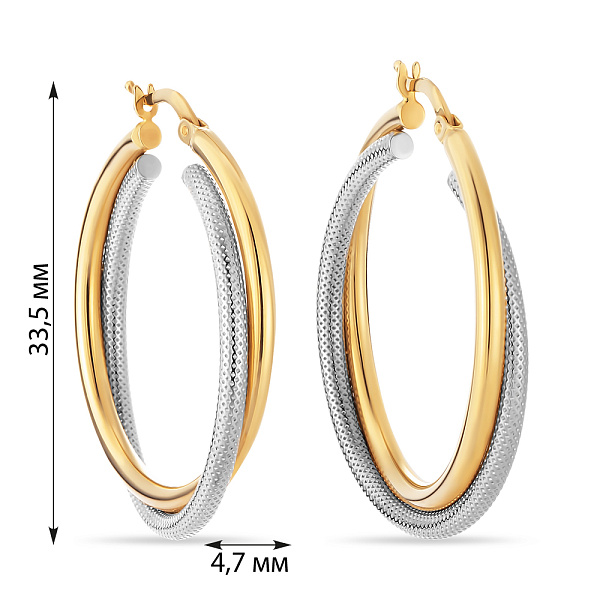 Серьги-кольца с переплетением желтого и белого золота  (арт. 100488/35жб) – изображение 2