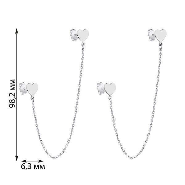 Серебряные серьги на два прокола "Сердечки"  (арт. 7518/6347) – изображение 2