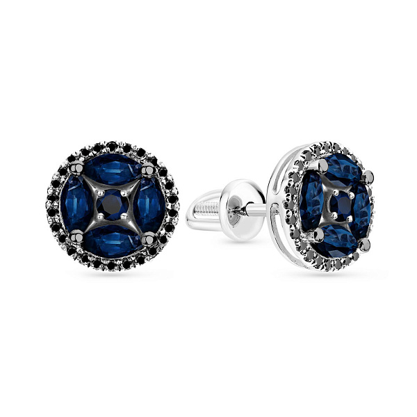 Серьги-пусеты из белого золота с сапфирами и бриллиантами (арт. 2191487202с) – изображение 1