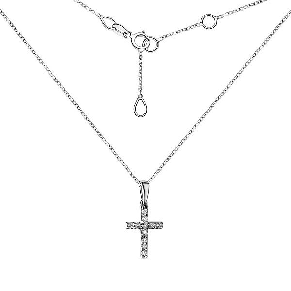 Кольє з хрестиком з білого золота з діамантами (арт. Ц341084010б) – зображення 2