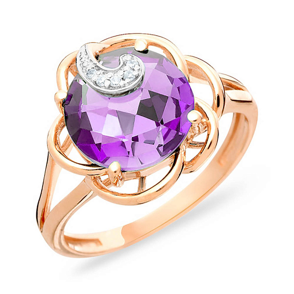 Кольцо из красного золота с аметистом и фианитами (арт. 140674Па) – изображение 1