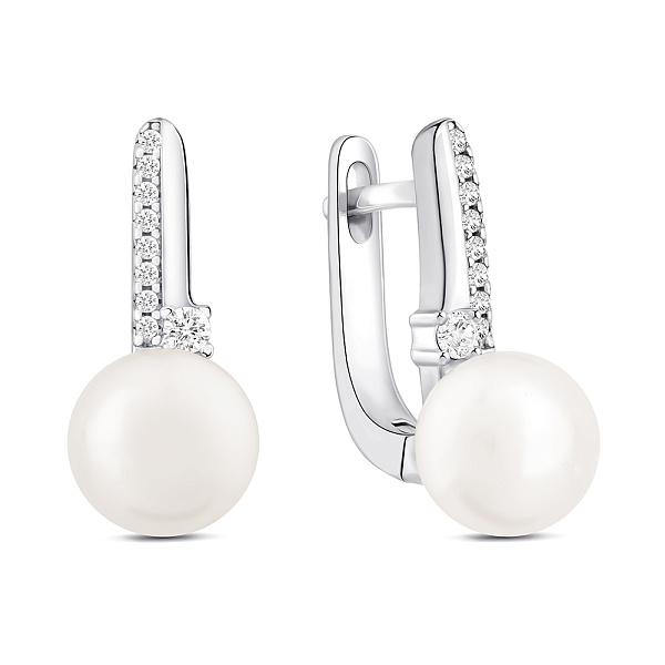 Серебряные серьги с жемчугом и фианитами (арт. 7502/9943жб) – изображение 1