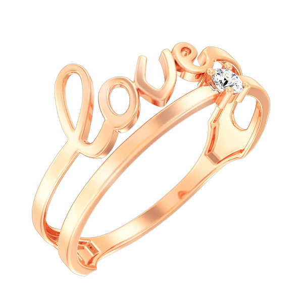 Золотое кольцо «Love» с фианитом (арт. 140757) – изображение 1