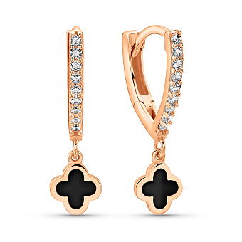 Серьги из красного золота с эмалью и фианитами (арт. 109946еч)