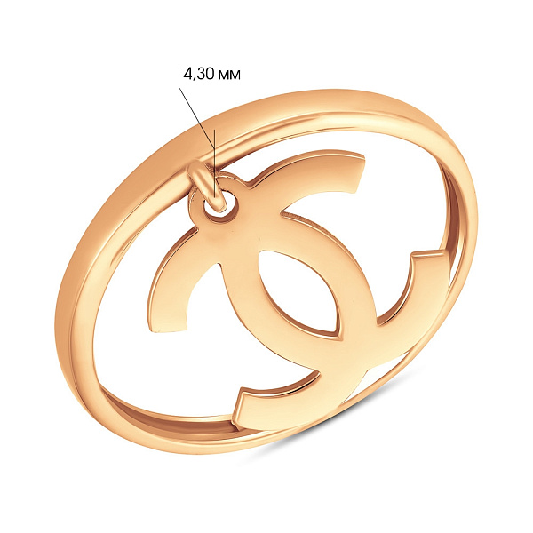 Золотое кольцо в красном цвете металла (арт. 154022) – изображение 2