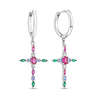 Фото Срібні сережки-конго з хрестиком (арт. 7502/10224/15ацв)