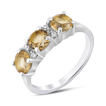Серебряное кольцо с цитрином и фианитами (арт. 7501/2193517цтр)
