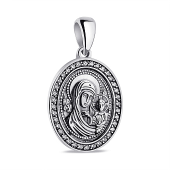 Серебряная ладанка Божья Матерь Казанская с фианитами (арт. 7917/3751-ч)