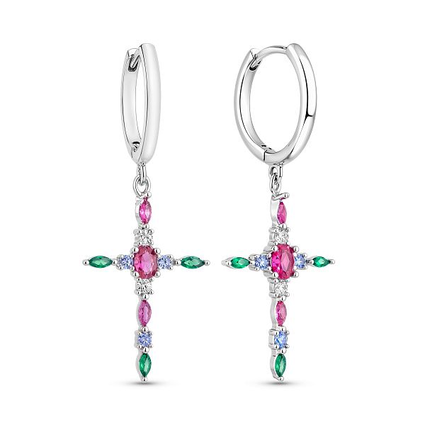 Срібні сережки-конго з хрестиком (арт. 7502/10224/15ацв) – зображення 1