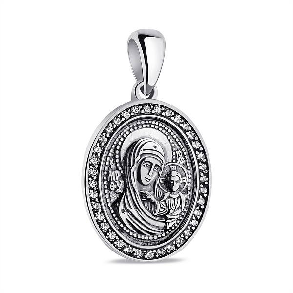 Серебряная ладанка Божья Матерь Казанская с фианитами (арт. 7917/3751-ч) – изображение 1