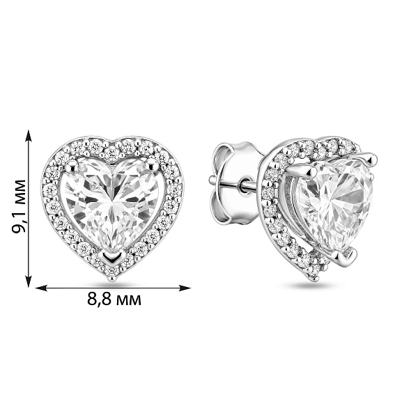 Серебряные серьги-пусеты сердечко с фианитами (арт. 7518/7401) – изображение 3