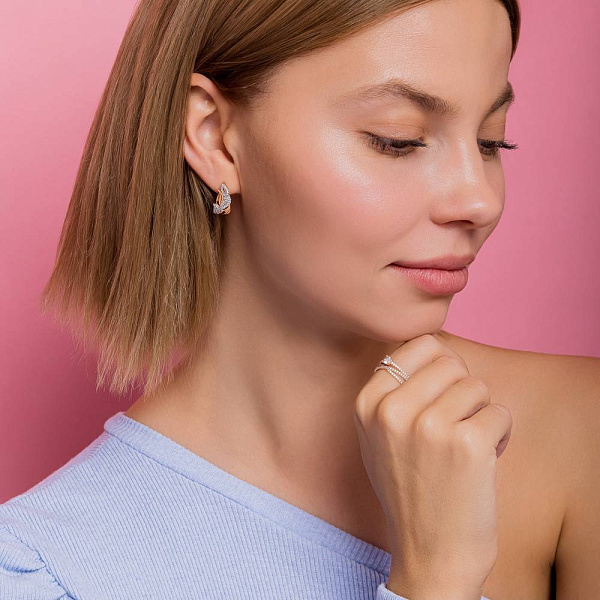 Золоті сережки Листочки з фіанітами (арт. 1091436) – зображення 3