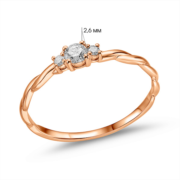 Каблучка з червоного золота з діамантами (арт. К011359010) – зображення 2