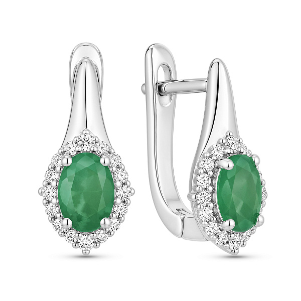 Серебряные серьги с изумрудом и фианитами (арт. 7502/10595Изм) – изображение 1