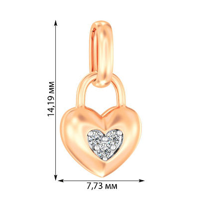 Підвіска «Сердечко» з фіанітами з червоного золота (арт. 440554)