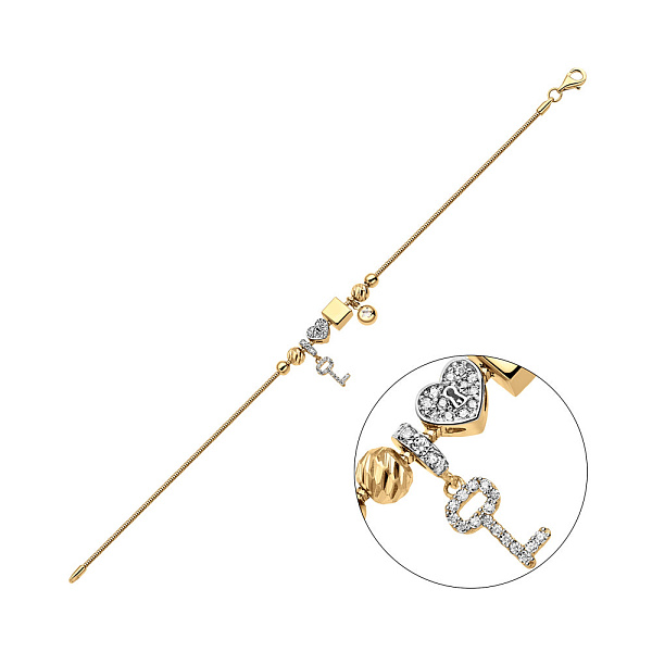 Золотий браслет з фіанітами і підвісками (арт. 325677жП2) – зображення 1