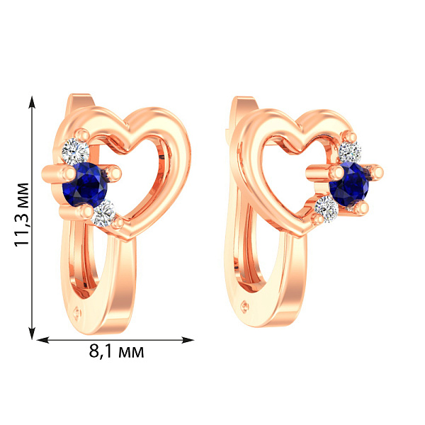 Детские золотые серьги «Сердечки» с синими фианитами (арт. 110498с) – изображение 4